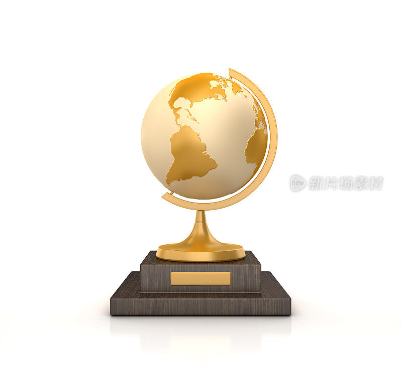 奖杯与桌面地球仪- 3D渲染
